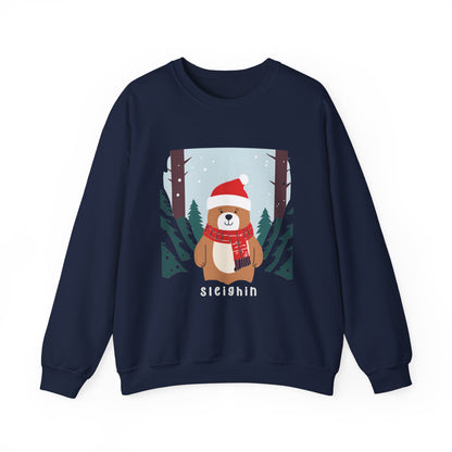 Graphic Designed Holiday Christmas Unisex Crewneck Sleighing  Sweatshirt