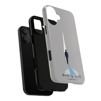 Inspirational Tough Phone Case - "Walk by Faith" Design - Bible Verse Phone Protection