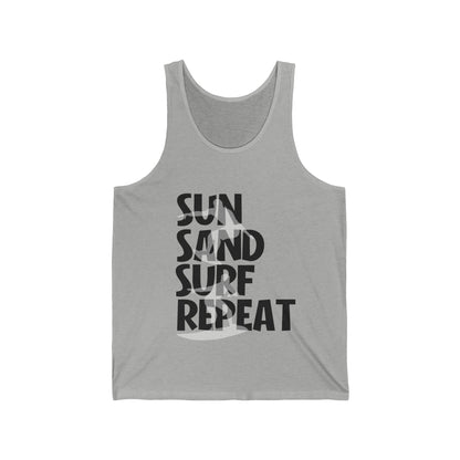 Sun Sand Surf Repeat Summer Ultimate Comfort Styled Unisex Tank Top