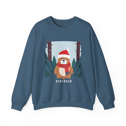 Graphic Designed Holiday Christmas Unisex Crewneck Sleighing  Sweatshirt
