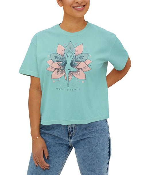 Graphic Meditation Women's Boxy Tee - Casual Love Design for Everyday Yoga