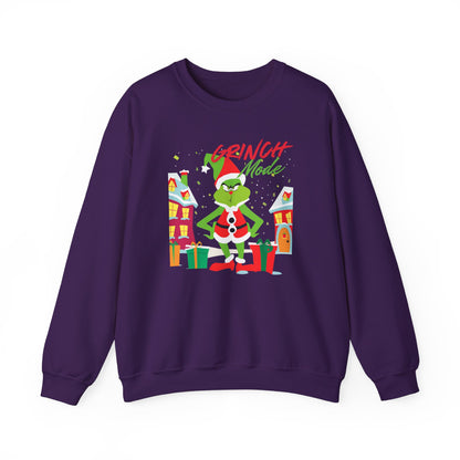 Graphic Designed Holiday Christmas Grinch Mode Crewneck Sweatshirt