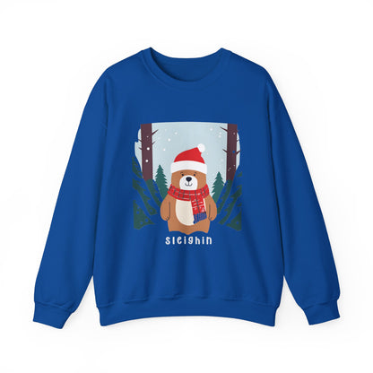 Graphic Designed Holiday Christmas Unisex Crewneck Sleighing  Sweatshirt