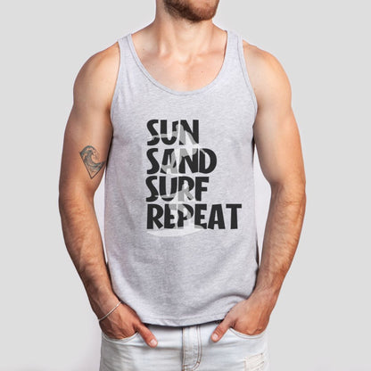 Sun Sand Surf Repeat Summer Ultimate Comfort Styled Unisex Tank Top