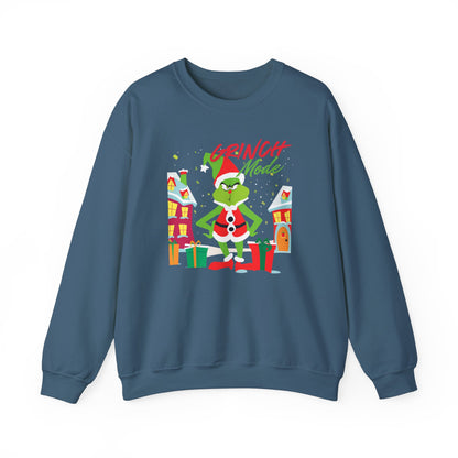 Graphic Designed Holiday Christmas Grinch Mode Crewneck Sweatshirt