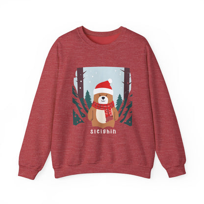 Graphic Designed Holiday Christmas Unisex Crewneck Sleighing  Sweatshirt