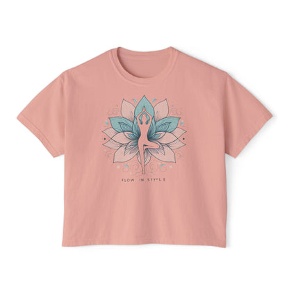 Graphic Meditation Women's Boxy Tee - Casual Love Design for Everyday Yoga
