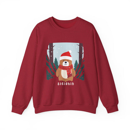 Graphic Designed Holiday Christmas Unisex Crewneck Sleighing  Sweatshirt