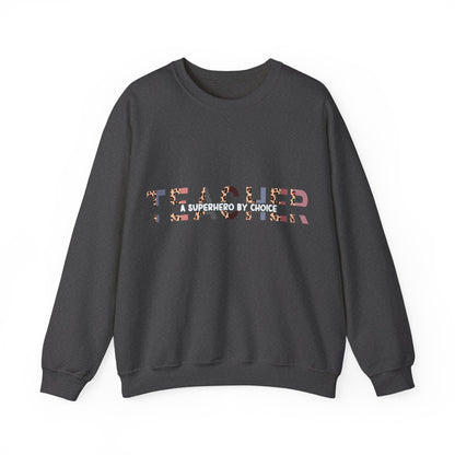 Designed Teacher A Super Hero Graphic Unisex Crewneck Sweatshirt