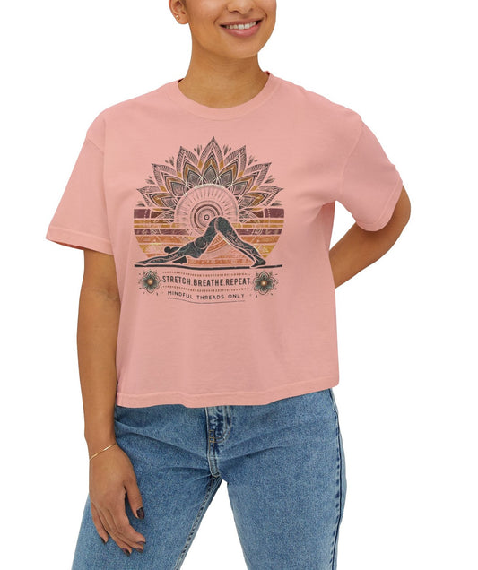 Graphic Meditation Women's Boxy Tee - Casual Love Design for Everyday Yoga