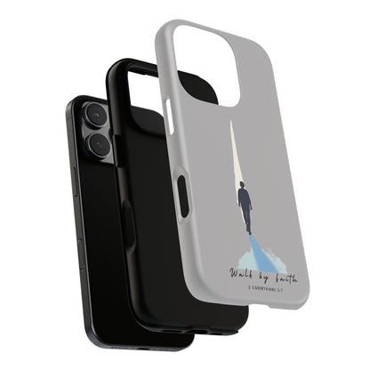Inspirational Tough Phone Case - "Walk by Faith" Design - Bible Verse Phone Protection