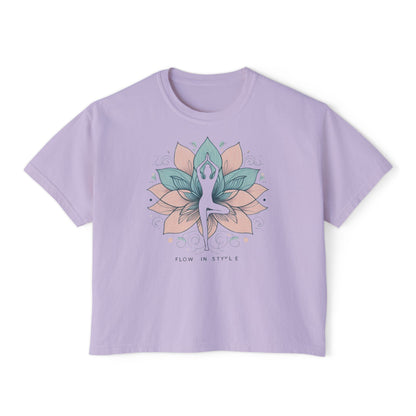 Graphic Meditation Women's Boxy Tee - Casual Love Design for Everyday Yoga