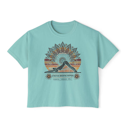 Graphic Meditation Women's Boxy Tee - Casual Love Design for Everyday Yoga