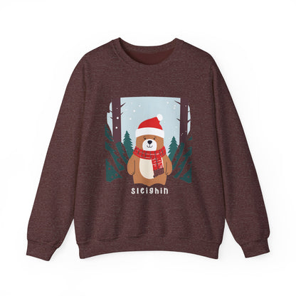 Graphic Designed Holiday Christmas Unisex Crewneck Sleighing  Sweatshirt