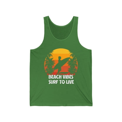 Beach Vibe Surf To Live Summer Ultimate Comfort Styled Unisex Tank Top
