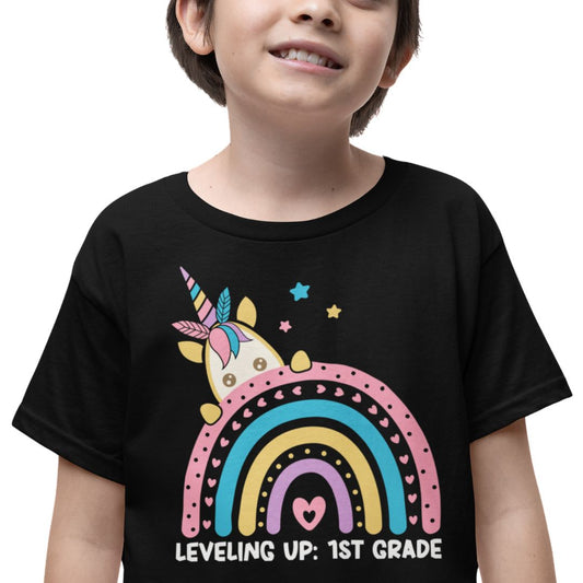 Leveling Up To First Grade Ultimate Comfort Unisex Kids T-Shirts