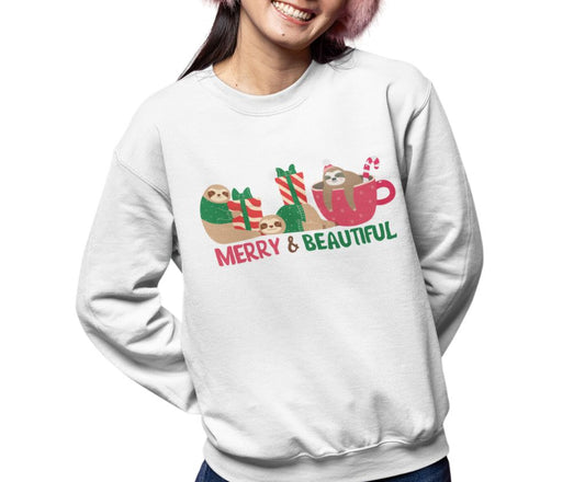 Graphic Designed Holiday Christmas Merry and Bright Unisex Crewneck Sweatshirt