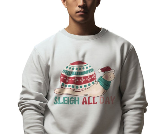 Graphic Designed Holiday Christmas Snowman Sleigh Unisex Crewneck Sweatshirt