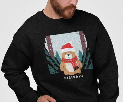 Graphic Designed Holiday Christmas Unisex Crewneck Sleighing  Sweatshirt
