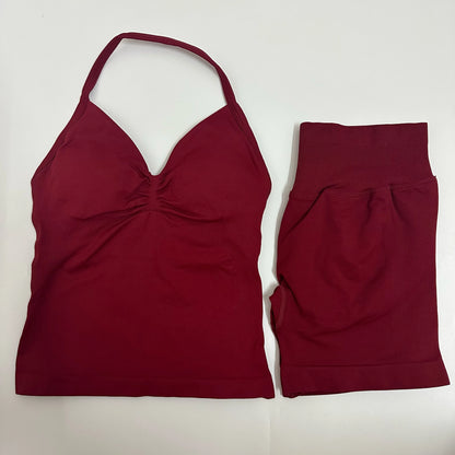 Backless Tank Top High-Waist Shorts