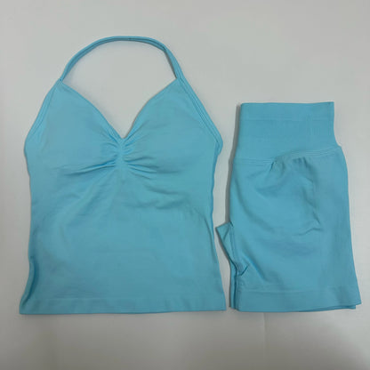Backless Tank Top High-Waist Shorts