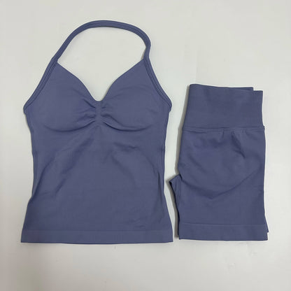 Backless Tank Top High-Waist Shorts