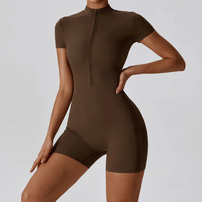 Short Sleeve Zipper Fitness Bodysuit