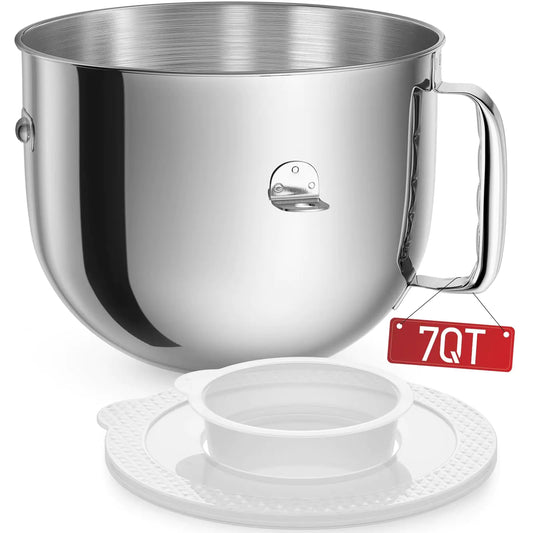 KA7QBOWL 7 QT Bowl-lift Mixer Stainless Bowl Compatible with KitchenAid 7 Quart Bowl Lift Stand Mixer - KSM70SKXXBK Polished Stainless Steel Bowl with Extra Mixer Bowl Cover