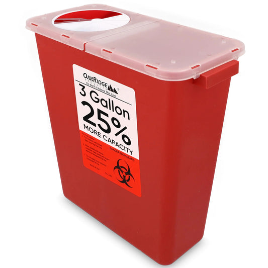 Oakridge Products Large Sharps Container for Home Use and Professional 3 Gallon (1-Pack) with Rotating lid Biohazard Needle and Syringe Disposal CDC Certified