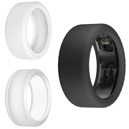 Compatible with Oura Ring Gen 4/3 Cover Samsung Galaxy Ring Protector - Elastic Silicone Ring Covers for Working Out (S Black+White+Clear)