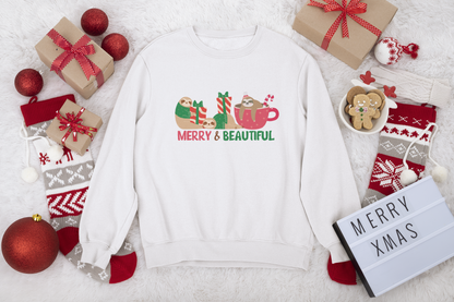 Graphic Designed Holiday Christmas Merry and Bright Unisex Crewneck Sweatshirt