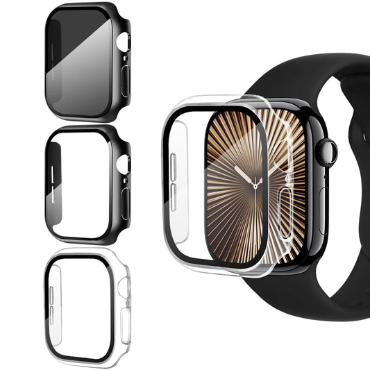 CREFORT 3-Pack Privacy Apple Watch Series 10 42mm caseUnti-Peep Hard PC Bumper Tempered Glass Screen Protector for iWatch Scratch-Resistant Accessories Cover(Privacy Black+Black+Clear